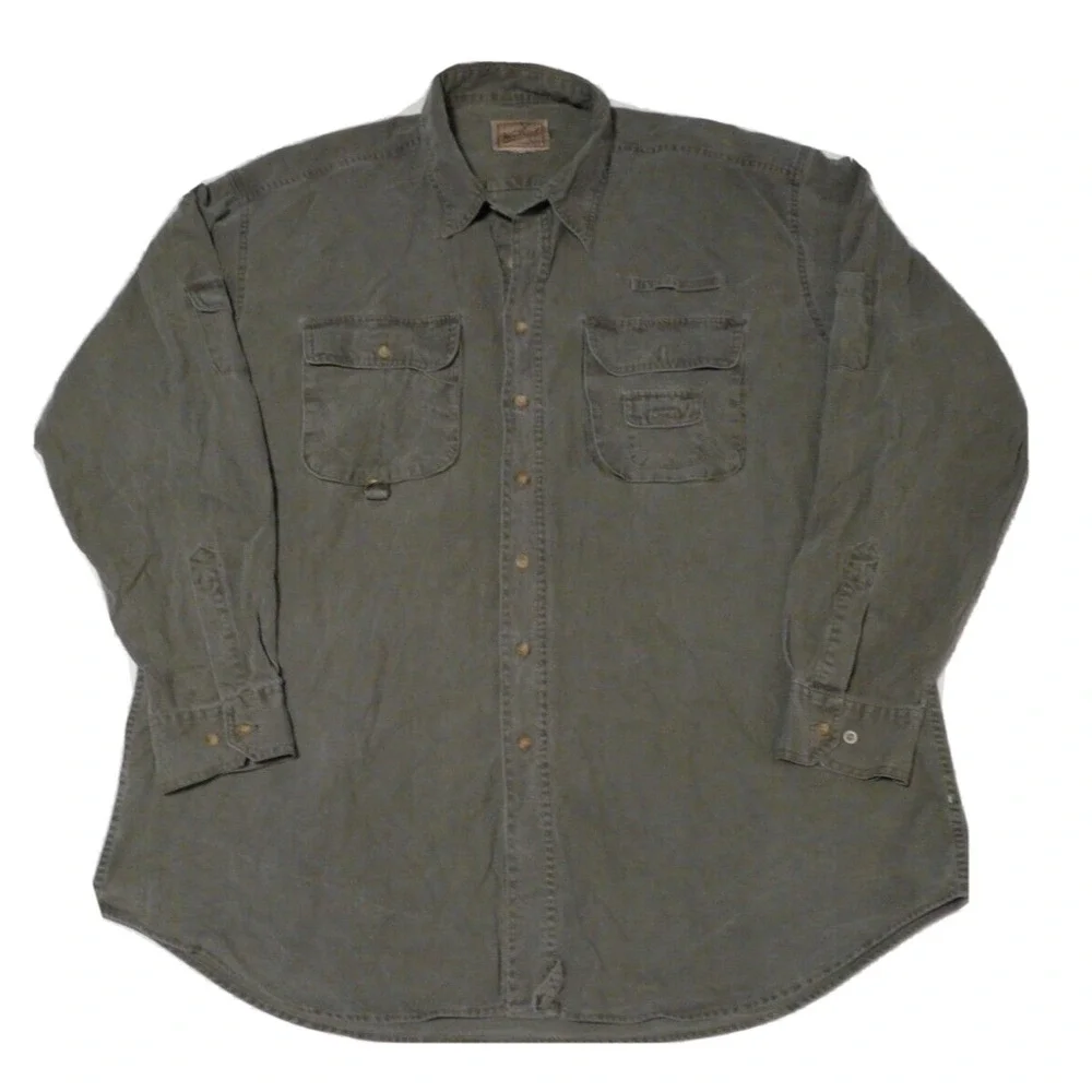 Vtg WOOLRICH Rugged Outdoorwear‎ Mens XL Work Outdoor Shirt Pockets Khaki Green